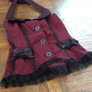 Pinup Girl Corset Back Red/Black Check Halter Top